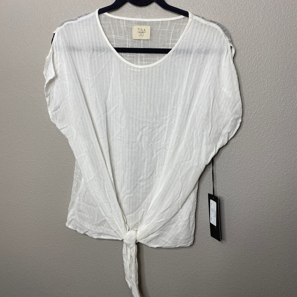 Anthropologie‎ Tina + Jo White Cabana Split Sleeve Tie Tee Small